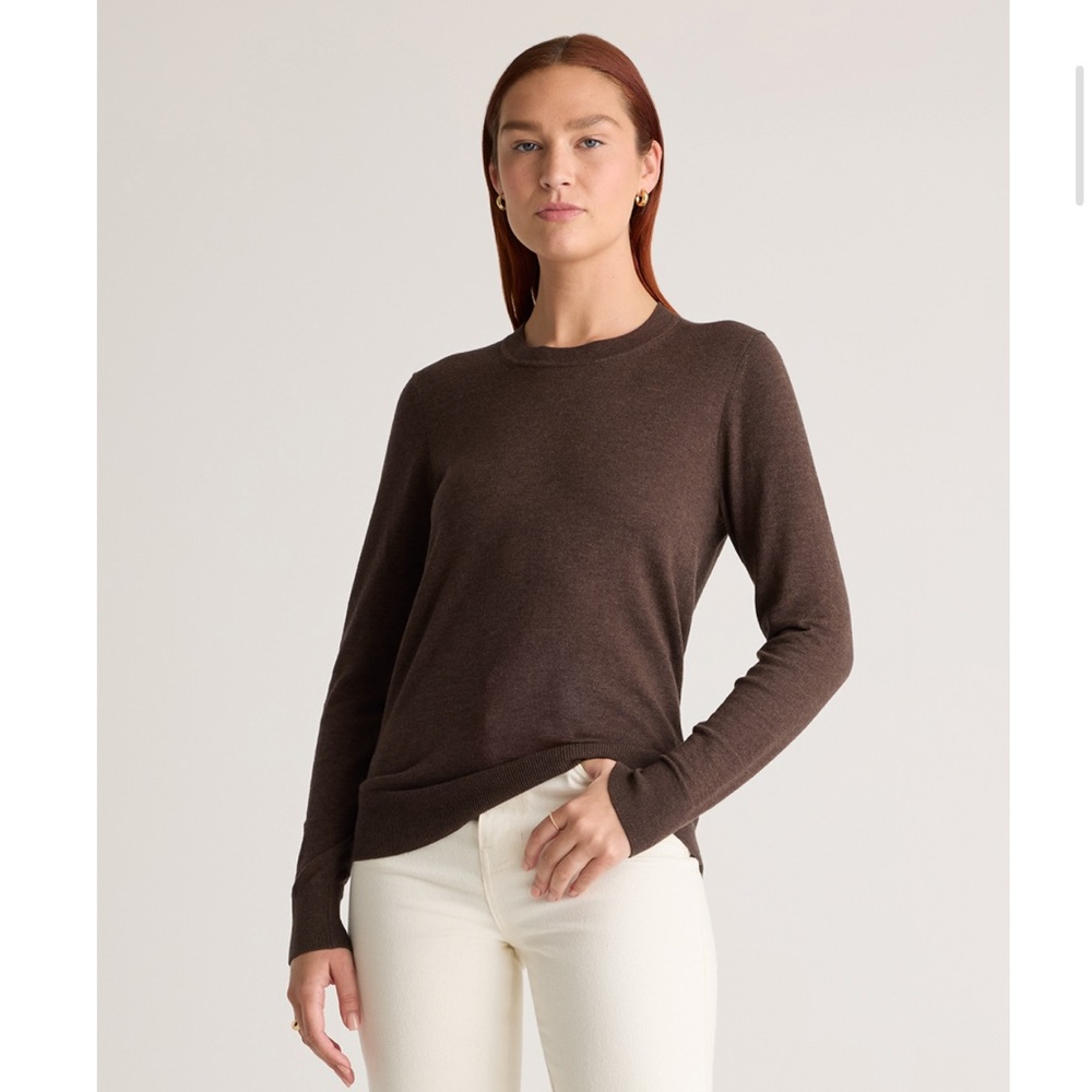 Quince Lightweight Cotton Cashmere Crew Sweater - mocha Heather small
